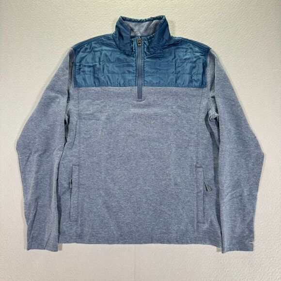 Eddie Bauer Pull Over Fleece Mens‎ Medium Blue Quarter Zip Mixed Media Sweater - Picture 1 of 10